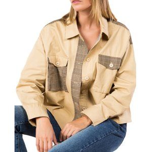 100% Cotton Button Down Trucker Shirt Jacket w/Pla